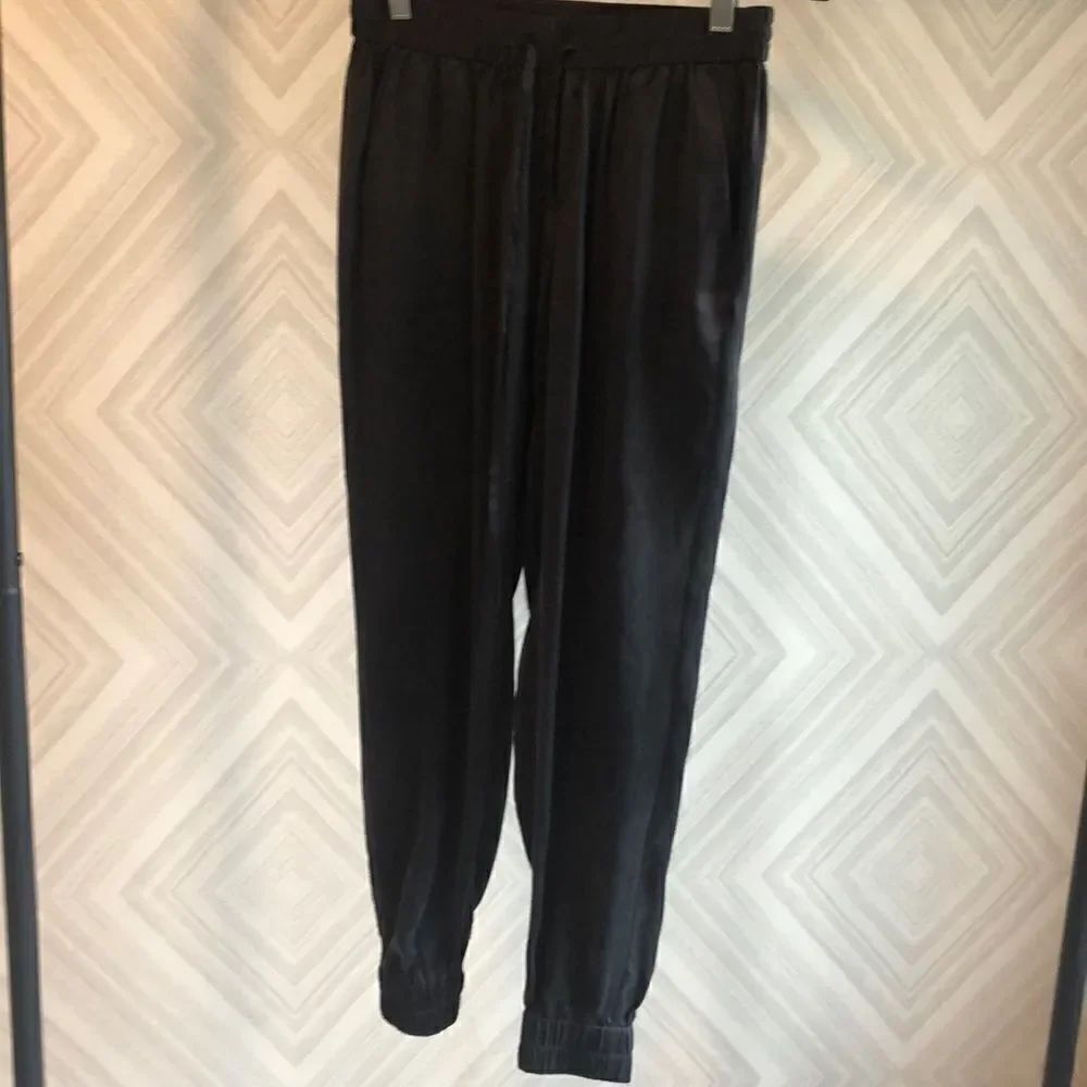 Paige Faded Black Drawstring Silk Joggers